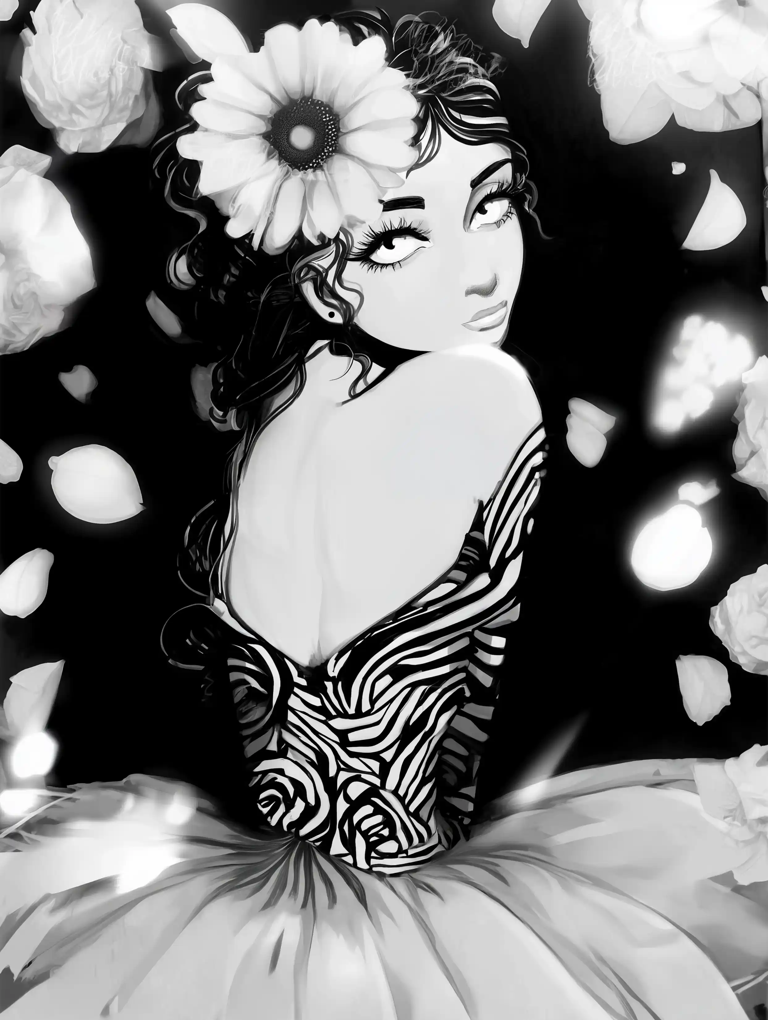 Free ballerina coloring page for adults featuring a posing back ballerina